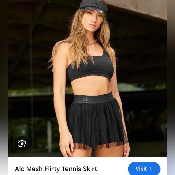 ALO Mesh Flirty Tennis Skirt Black w/ Mesh Pleated Overlay 😍 NWOT Women - Picture 2 of 7